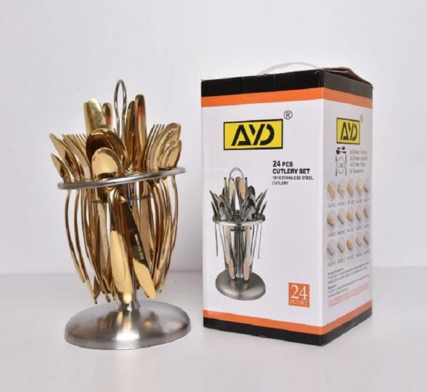 24pc Gold Cutlery Set With Rotating Stand