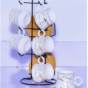 Ceramic cup and saucer with rack bamboo