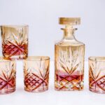 Whiskey Decanter Square With 4 Glasses Gold