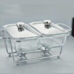 Chaffing Dish 2pc Rectangle Glass And Steel