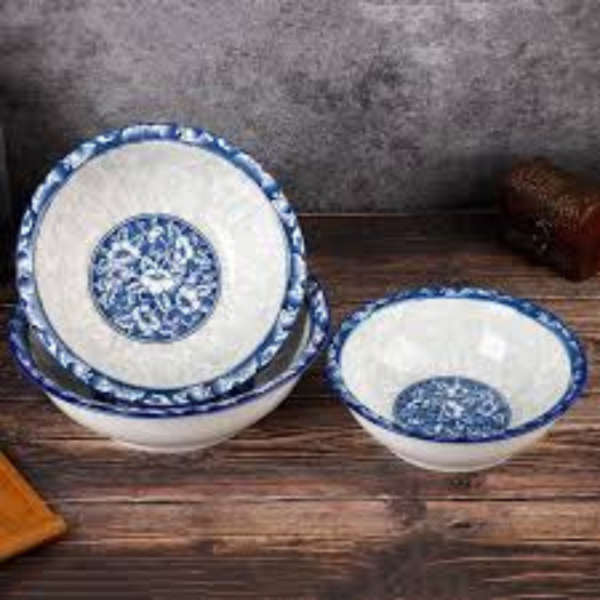 6pc Ceramic Blue Flower Bowl